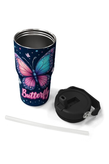 Coral High Kelebek Desenli Katlanır Ağızlıklı Çelik Termos 600 ml 38905 - 7