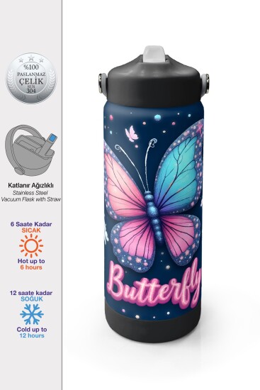 Coral High Kelebek Desenli Katlanır Ağızlıklı Çelik Termos 650 ml 38331 - 1