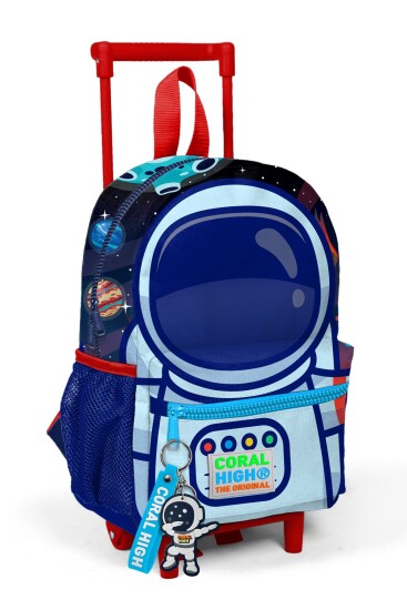 Minik Yuva Çekçekli Sırt Çantası Saks Mavi Astronot Desenli İki Bölmeli 24018 