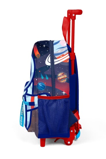 Minik Yuva Çekçekli Sırt Çantası Saks Mavi Astronot Desenli İki Bölmeli 24018 - 3