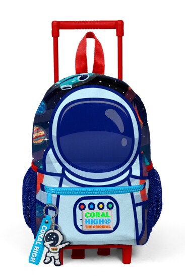 Minik Yuva Çekçekli Sırt Çantası Saks Mavi Astronot Desenli İki Bölmeli 24018 - 4