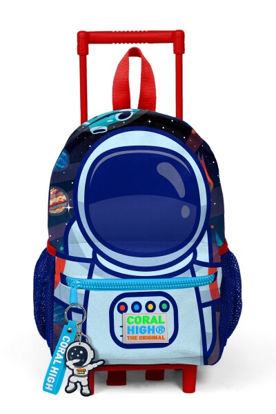 Minik Yuva Çekçekli Sırt Çantası Saks Mavi Astronot Desenli İki Bölmeli 24018 - 4