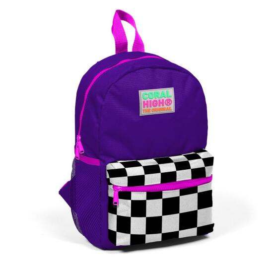 Minik Yuva Sırt Çantası Mor Dama Desenli İki Bölmeli 23502 