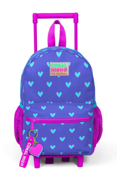 Minik Yuva Çekçekli Sırt Çantası Lavanta Pembe Kalp Desenli İki Bölmeli 24007 - 3