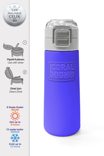Coral High Kids Açık Mor Pipetli ve Direkt İçim Çelik Termos 500 ml 31830 