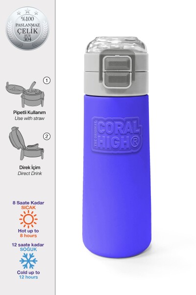 Coral High Kids Açık Mor Pipetli ve Direkt İçim Çelik Termos 500 ml 31830 - 1
