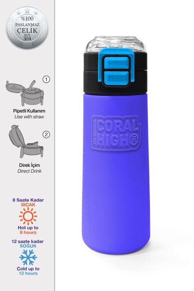 Coral High Kids Açık Mor Pipetli ve Direkt İçim Çelik Termos 500 ml 31830 - 1