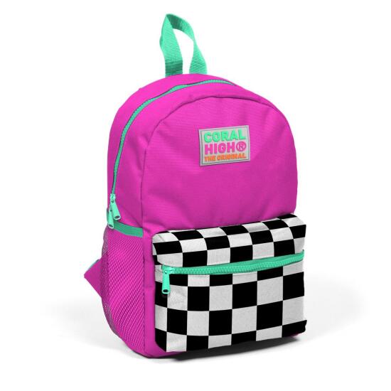 Minik Yuva Sırt Çantası Neon Pembe Dama Desenli İki Bölmeli 23501 
