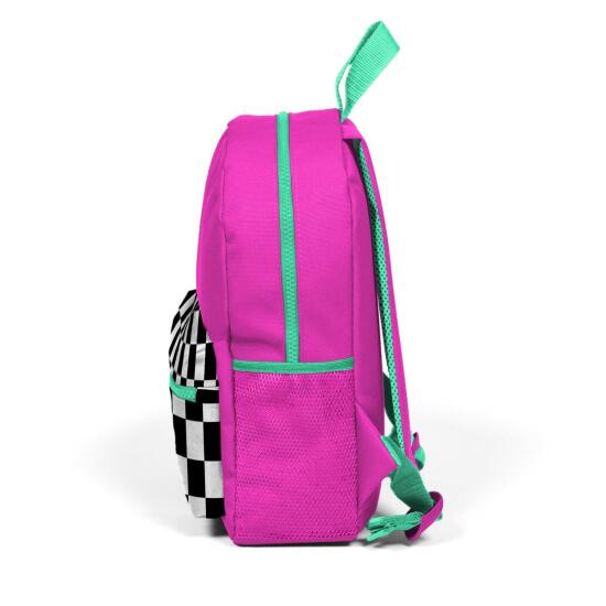 Minik Yuva Sırt Çantası Neon Pembe Dama Desenli İki Bölmeli 23501 - 6