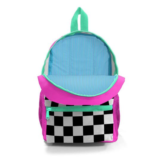 Minik Yuva Sırt Çantası Neon Pembe Dama Desenli İki Bölmeli 23501 - 4