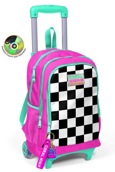 Coral High Kids Neon Pembe Dama Desenli Üç Bölmeli Çekçekli Okul Sırt Çantası 23901 