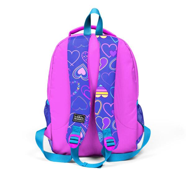 Coral High Kids Açık Pembe Lavanta Kalp Desenli 3'lü Okul Çanta Seti SET0123401 - 5