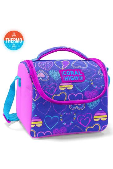 Coral High Kids Açık Pembe Lavanta Kalp Desenli Beslenme Çantası 11818 