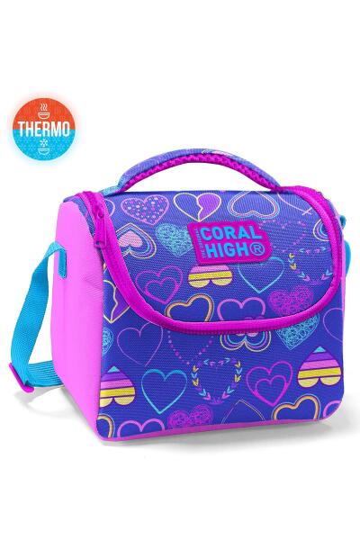 Coral High Kids Açık Pembe Lavanta Kalp Desenli Beslenme Çantası 11818 - 1