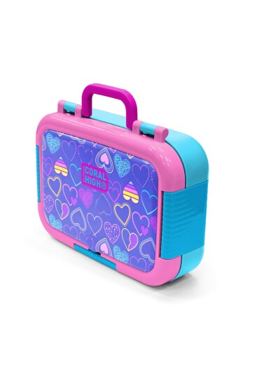 Coral High Kids Açık Pembe Lavanta Kalp Desenli Paslanmaz Çelik Beslenme Kabı 39303 - 4