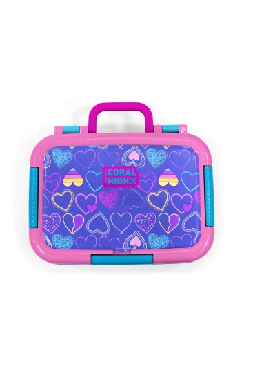 Coral High Kids Açık Pembe Lavanta Kalp Desenli Paslanmaz Çelik Beslenme Kabı 39303 - 5