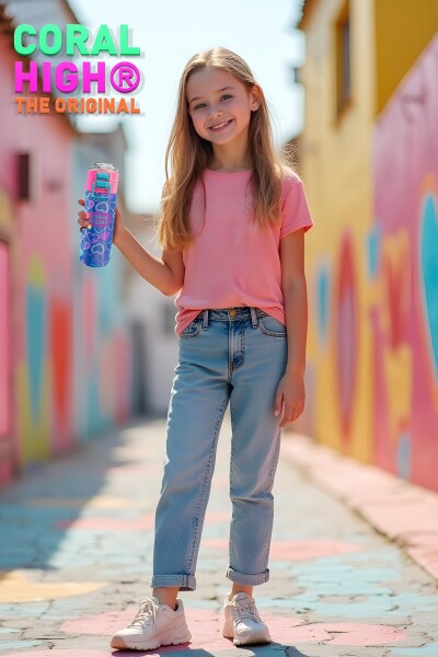 Coral High Kids Açık Pembe Lavanta Kalp Desenli Pipetli ve Direkt İçim Çelik Termos 500 ml 31977 - 2