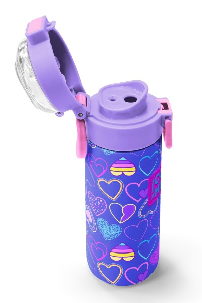 Coral High Kids Açık Pembe Lavanta Kalp Desenli Pipetli ve Direkt İçim Çelik Termos 500 ml 31977 - 6