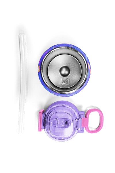 Coral High Kids Açık Pembe Lavanta Kalp Desenli Pipetli ve Direkt İçim Çelik Termos 500 ml 31977 - 7