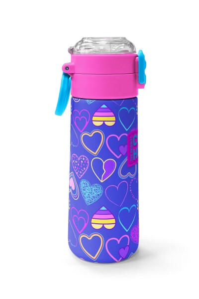 Coral High Kids Açık Pembe Lavanta Kalp Desenli Pipetli ve Direkt İçim Çelik Termos 500 ml 31977 - 2