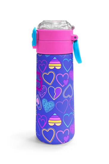 Coral High Kids Açık Pembe Lavanta Kalp Desenli Pipetli ve Direkt İçim Çelik Termos 500 ml 31977 - 3
