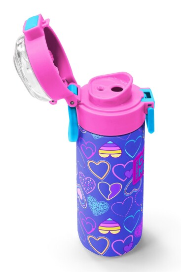 Coral High Kids Açık Pembe Lavanta Kalp Desenli Pipetli ve Direkt İçim Çelik Termos 500 ml 31977 - 6