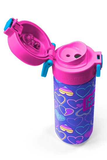 Coral High Kids Açık Pembe Lavanta Kalp Desenli Pipetli ve Direkt İçim Çelik Termos 500 ml 31977 - 3