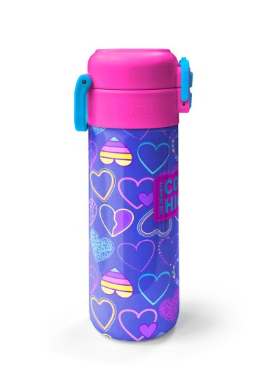Coral High Kids Açık Pembe Lavanta Kalp Desenli Pipetli ve Direkt İçim Çelik Termos 500 ml 31977 - 5