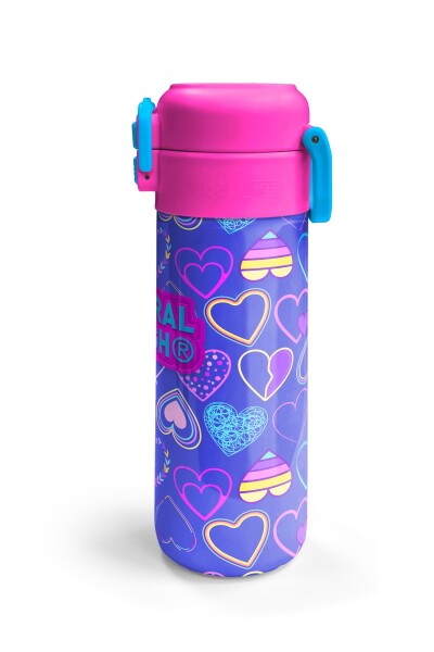 Coral High Kids Açık Pembe Lavanta Kalp Desenli Pipetli ve Direkt İçim Çelik Termos 500 ml 31977 - 6