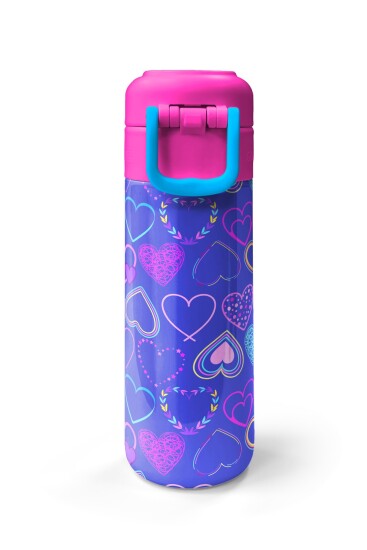 Coral High Kids Açık Pembe Lavanta Kalp Desenli Pipetli ve Direkt İçim Çelik Termos 500 ml 31977 - 7