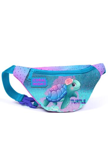 Coral High Kids Açık Pembe Mavi Kaplumbağa Desenli Bel Çantası 12643 