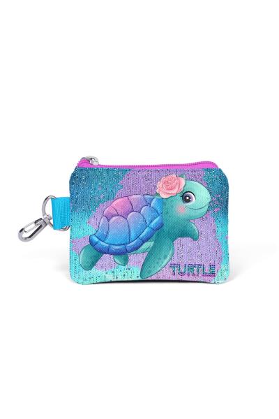 Coral High Kids Açık Pembe Mavi Kaplumbağa Desenli Bozuk Para Çantası 21873 - 1