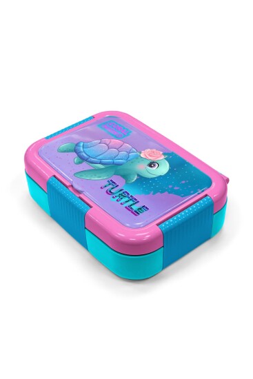 Coral High Kids Açık Pembe Mavi Kaplumbağa Desenli Paslanmaz Çelik Beslenme Kabı 39328 - 2