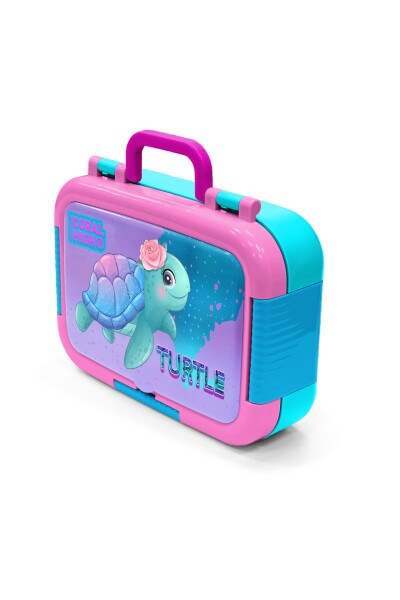 Coral High Kids Açık Pembe Mavi Kaplumbağa Desenli Paslanmaz Çelik Beslenme Kabı 39328 - 4