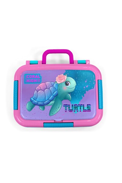 Coral High Kids Açık Pembe Mavi Kaplumbağa Desenli Paslanmaz Çelik Beslenme Kabı 39328 - 5