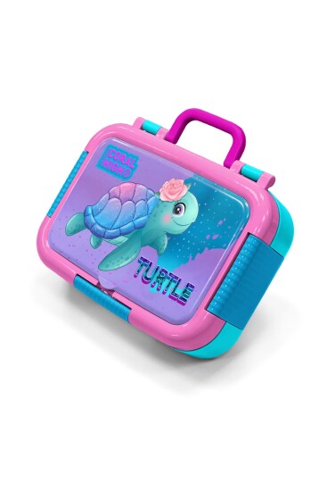 Coral High Kids Açık Pembe Mavi Kaplumbağa Desenli Paslanmaz Çelik Beslenme Kabı 39328 