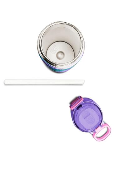 Coral High Kids Açık Pembe Mavi Kaplumbağa Desenli Pipetli ve Direkt İçim Çelik Termos 500 ml 31808 - 7