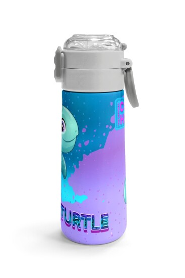 Coral High Kids Açık Pembe Mavi Kaplumbağa Desenli Pipetli ve Direkt İçim Çelik Termos 500 ml 31808 - 3
