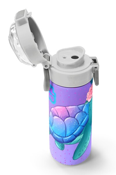 Coral High Kids Açık Pembe Mavi Kaplumbağa Desenli Pipetli ve Direkt İçim Çelik Termos 500 ml 31808 - 6