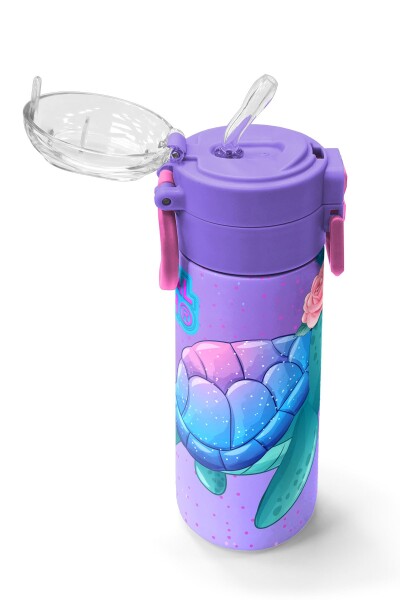 Coral High Kids Açık Pembe Mavi Kaplumbağa Desenli Pipetli ve Direkt İçim Çelik Termos 500 ml 31808 - 5