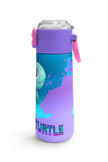 Coral High Kids Açık Pembe Mavi Kaplumbağa Desenli Pipetli ve Direkt İçim Çelik Termos 500 ml 31808 - 3