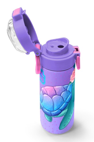 Coral High Kids Açık Pembe Mavi Kaplumbağa Desenli Pipetli ve Direkt İçim Çelik Termos 500 ml 31808 - 6