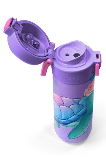 Coral High Kids Açık Pembe Mavi Kaplumbağa Desenli Pipetli ve Direkt İçim Çelik Termos 500 ml 31808 - 3