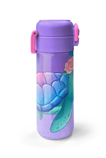 Coral High Kids Açık Pembe Mavi Kaplumbağa Desenli Pipetli ve Direkt İçim Çelik Termos 500 ml 31808 - 5