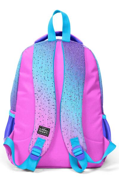 Coral High Kids Açık Pembe Mavi Kaplumbağa Desenli Üç Bölmeli Okul Sırt Çantası 23497 - 4