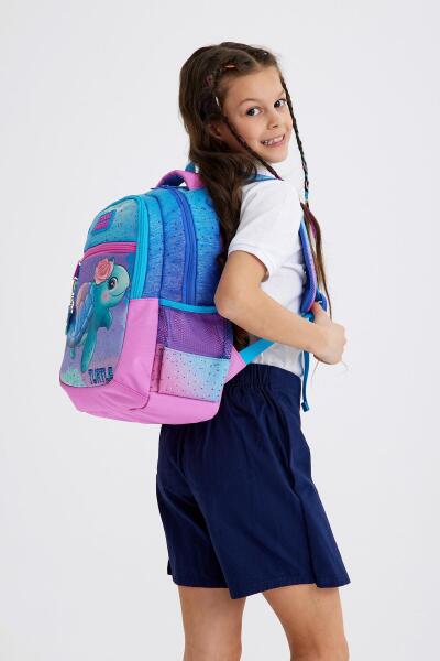 Coral High Kids Açık Pembe Mavi Kaplumbağa Desenli Üç Bölmeli Okul Sırt Çantası 23497 - 6