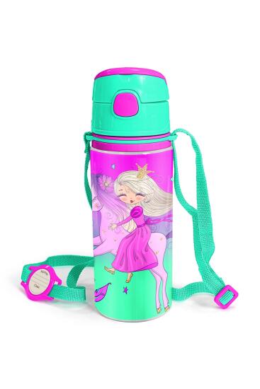 Coral High Kids Açık Pembe Mor Unicornlu Prenses Desenli Alüminyum Matara 600 ml 11952 