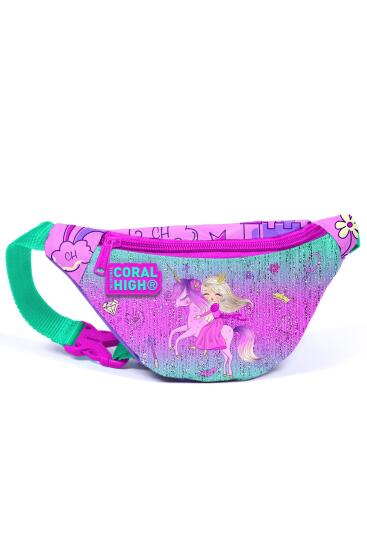 Coral High Kids Açık Pembe Mor Unicornlu Prenses Desenli Bel Çantası 12636 