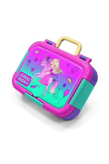 Coral High Kids Açık Pembe Mor Unicornlu Prenses Desenli Paslanmaz Çelik Beslenme Kabı 39321 - 1