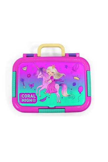 Coral High Kids Açık Pembe Mor Unicornlu Prenses Desenli Paslanmaz Çelik Beslenme Kabı 39321 - 5